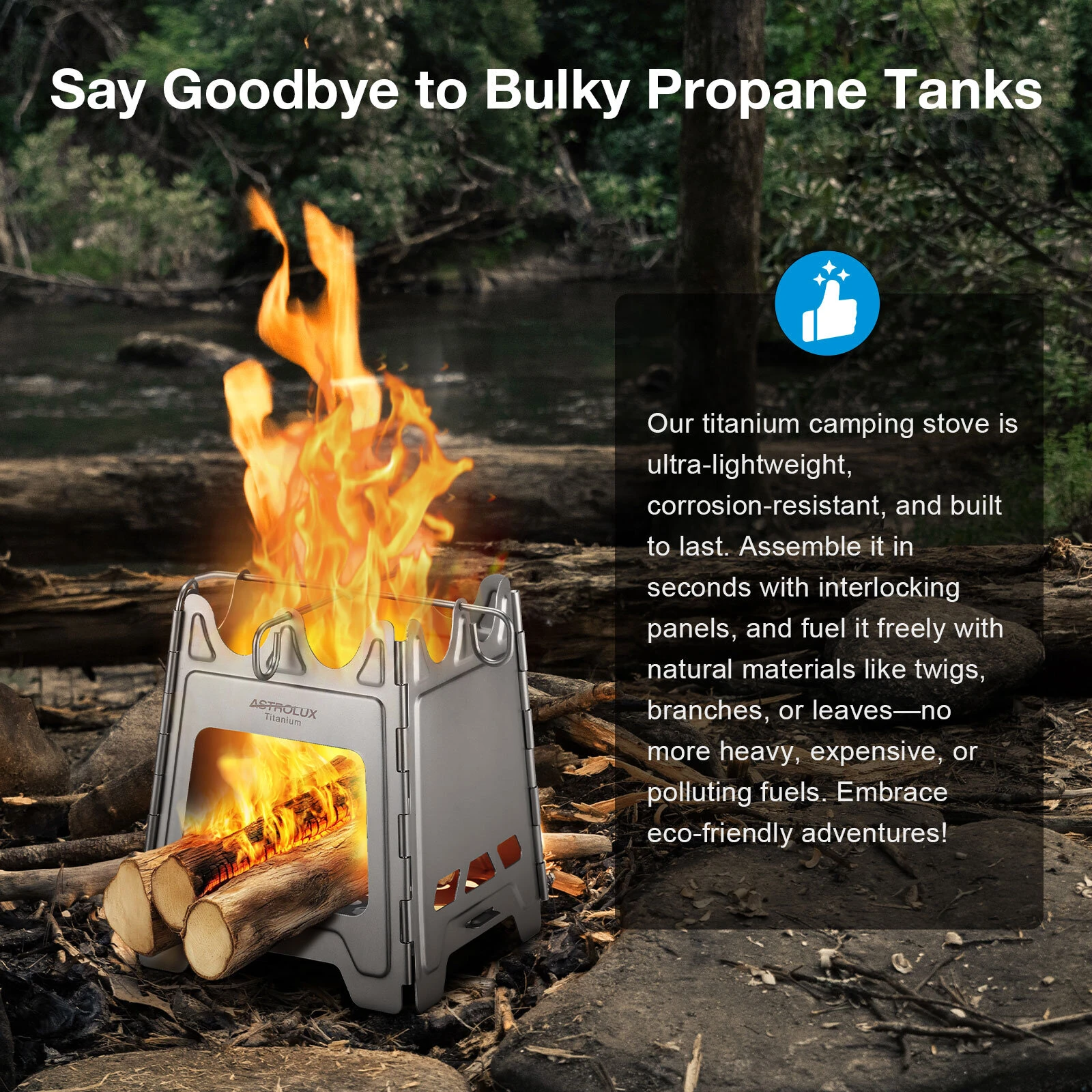 (image for) Astrolux&reg; Ti-BS1 Titanium Backpacking Stoves Titanium Camping Stove Folding Wood Burning Stove Pocket Stove Portable Lightweight Backpacking Stove for Outdoor Camping Hiking Backpacking P